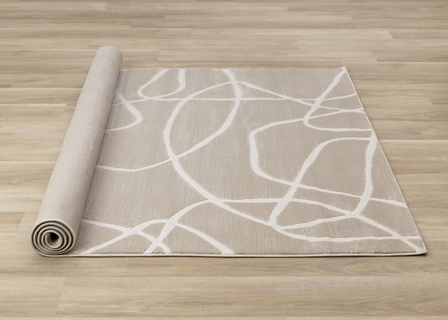Logan Contemporary Swirls Area Rug - Beige Cream - 7' X 10'