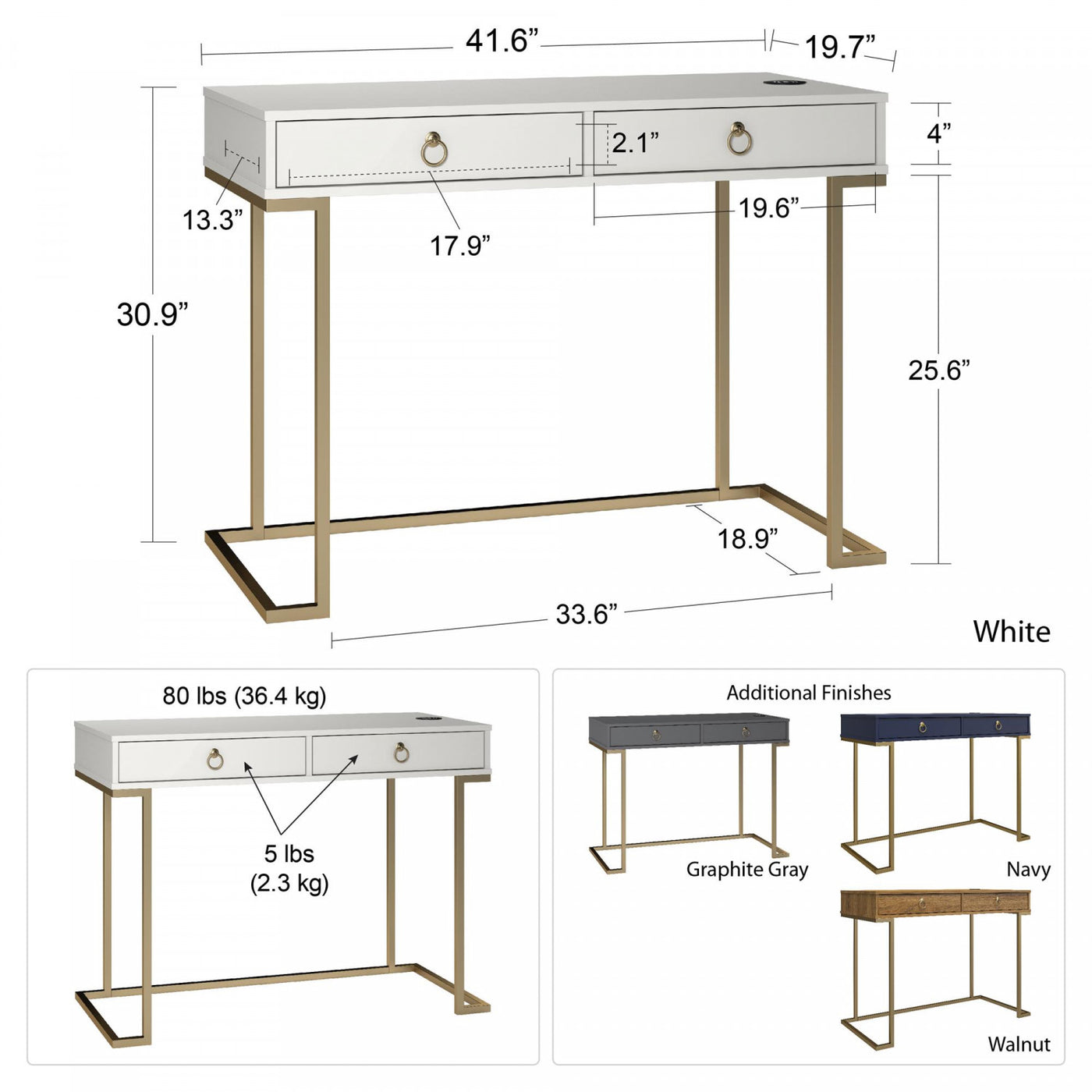 Camila Writing Desk - White