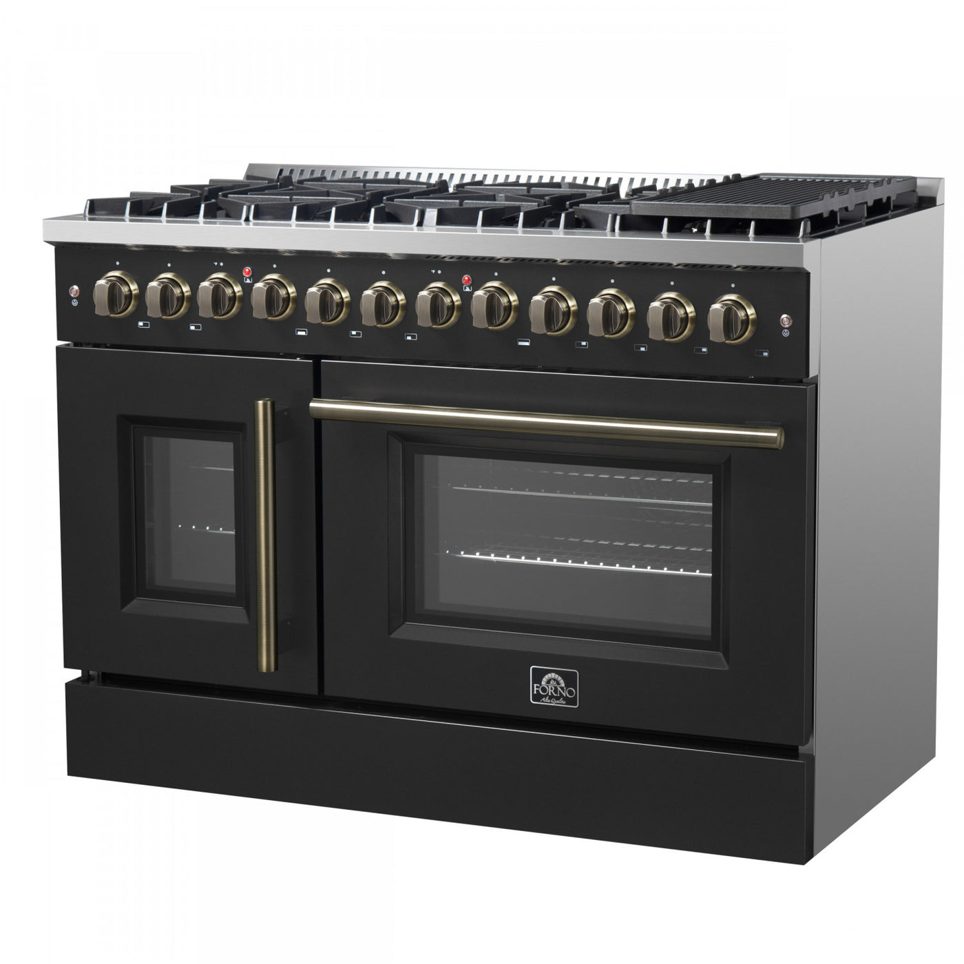 Forno Galiano 48" Black French Door Freestanding Dual Fuel Double Oven Range (6.58 Cu. Ft.) - FFSGS6356-48BLK