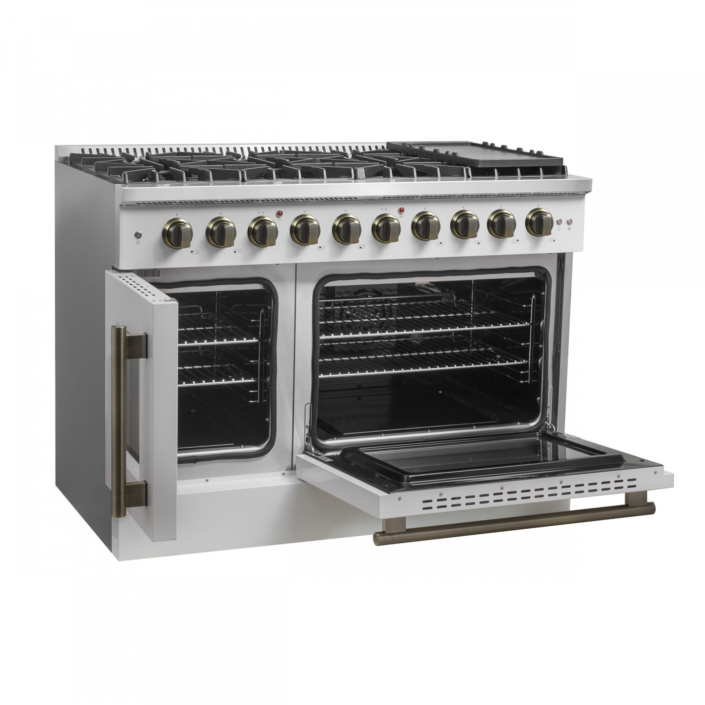 Forno Galiano 48" White Freestanding French Door Double Oven Gas Range (6.58 Cu. Ft.) - FFSGS6444-48WHT