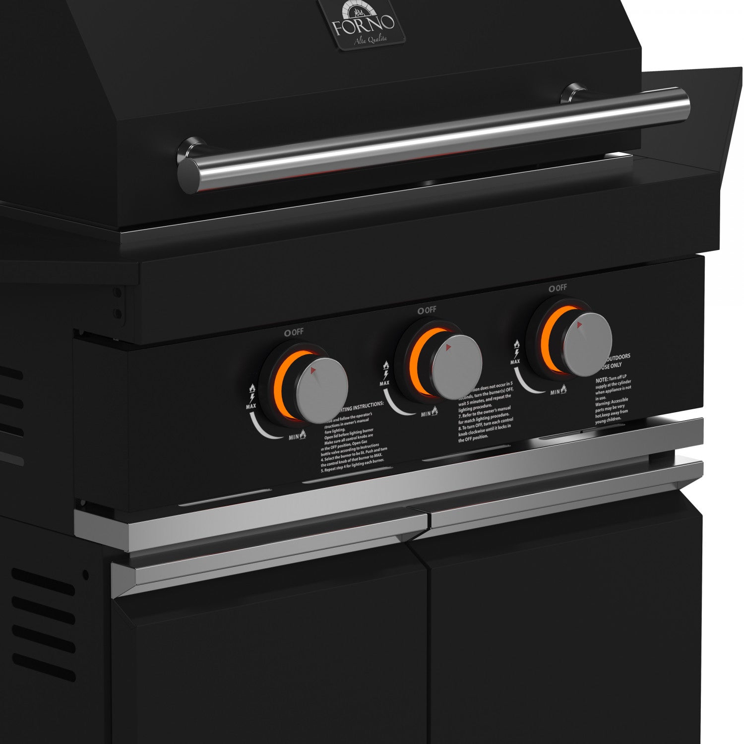 Forno All'Aperto Black Countertop Outdoor Kitchen with 86,600 BTU BBQ, 24" Plancha and 18" Pizza Oven - FODKT2568BLK