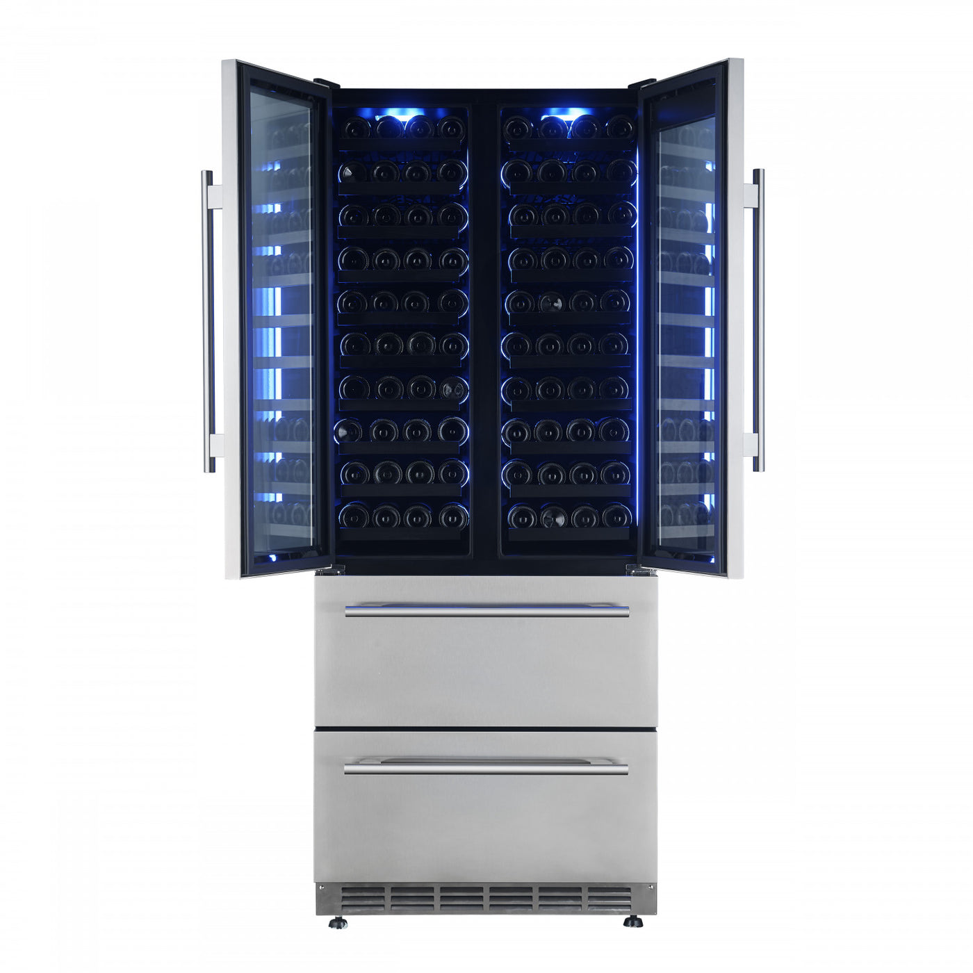 Forno Campania 32" Stainless Steel 120 Bottle Dual Wine Cooler with Two Beverage Drawers (17.7 Cu. Ft.) - FWCDR6635-32S