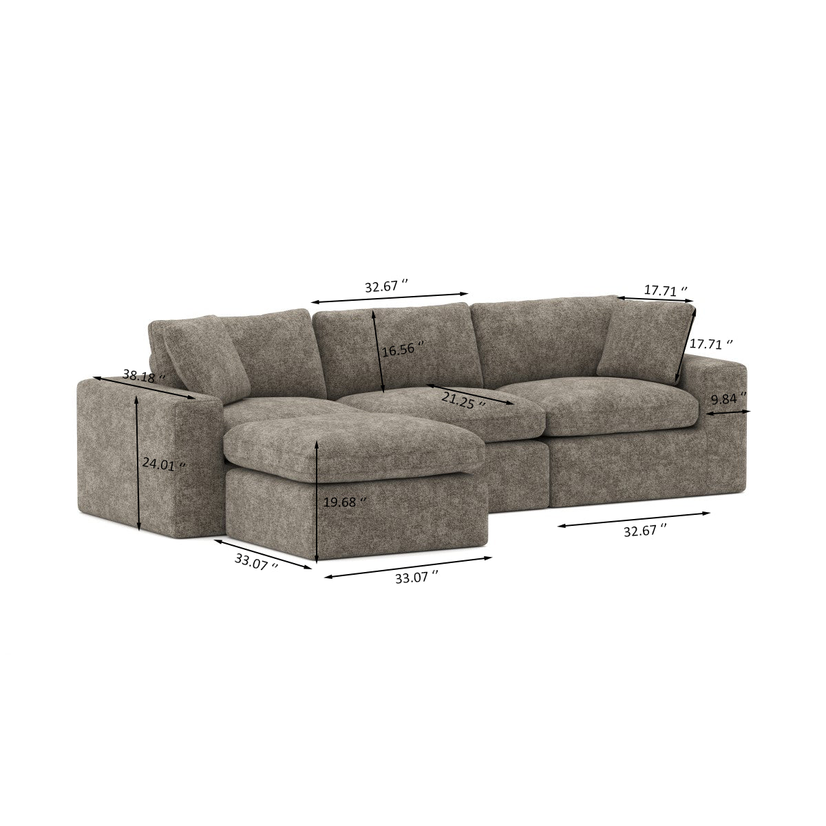 Jade All Foam Sectional - Brown