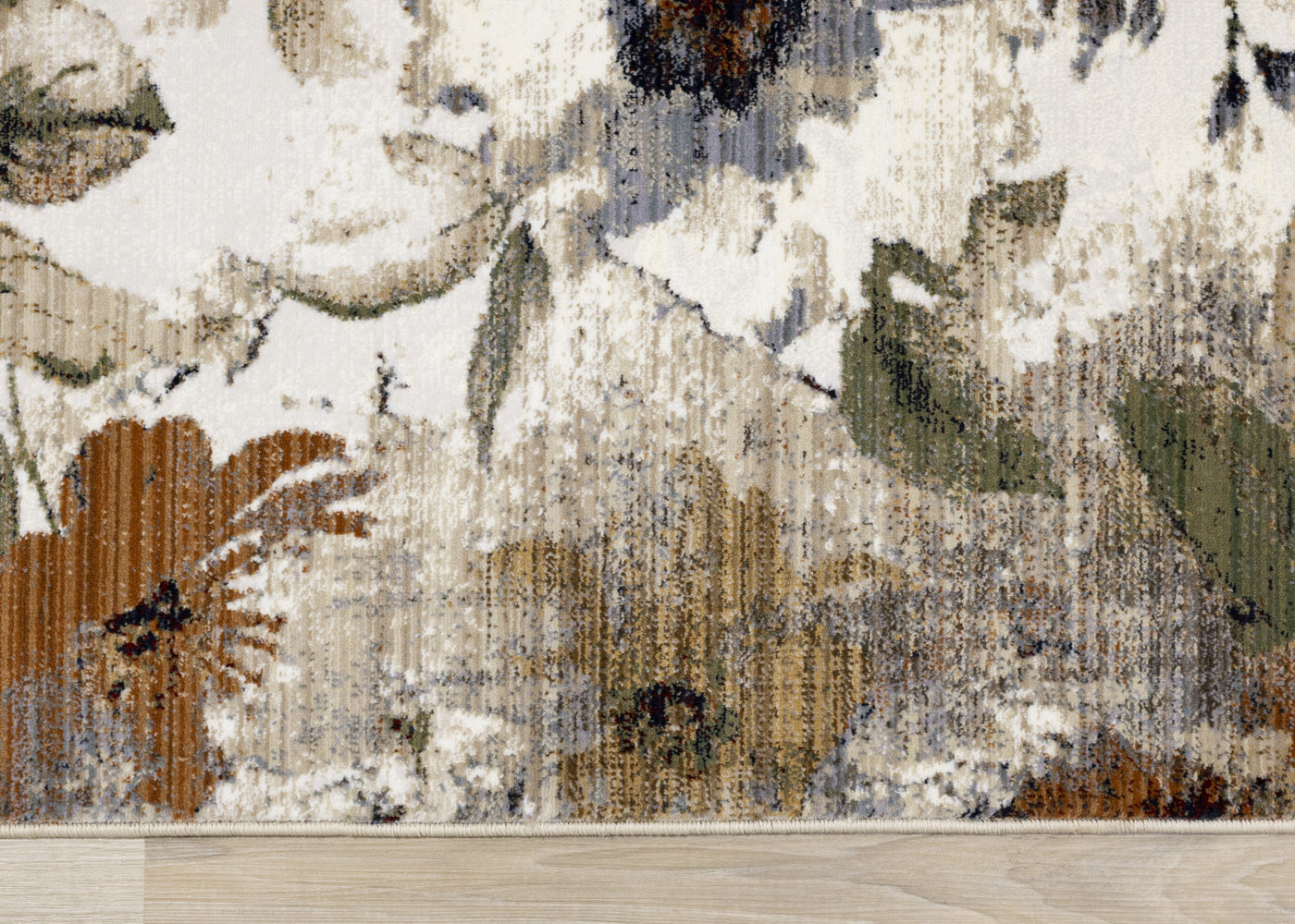 Sterling Contemporary Floral Area Rug - Cream Green Rust - 5' X 8'