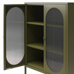 Luna Short 2-Door Metal Accent Cabinet with Fluted Glass - Olive Green