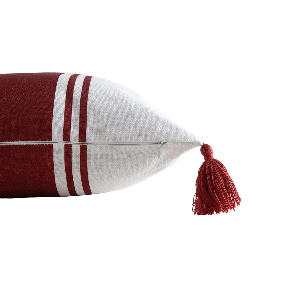 Garden Party Outdoor Decorative Accent Cushion with Tassels - Red, White