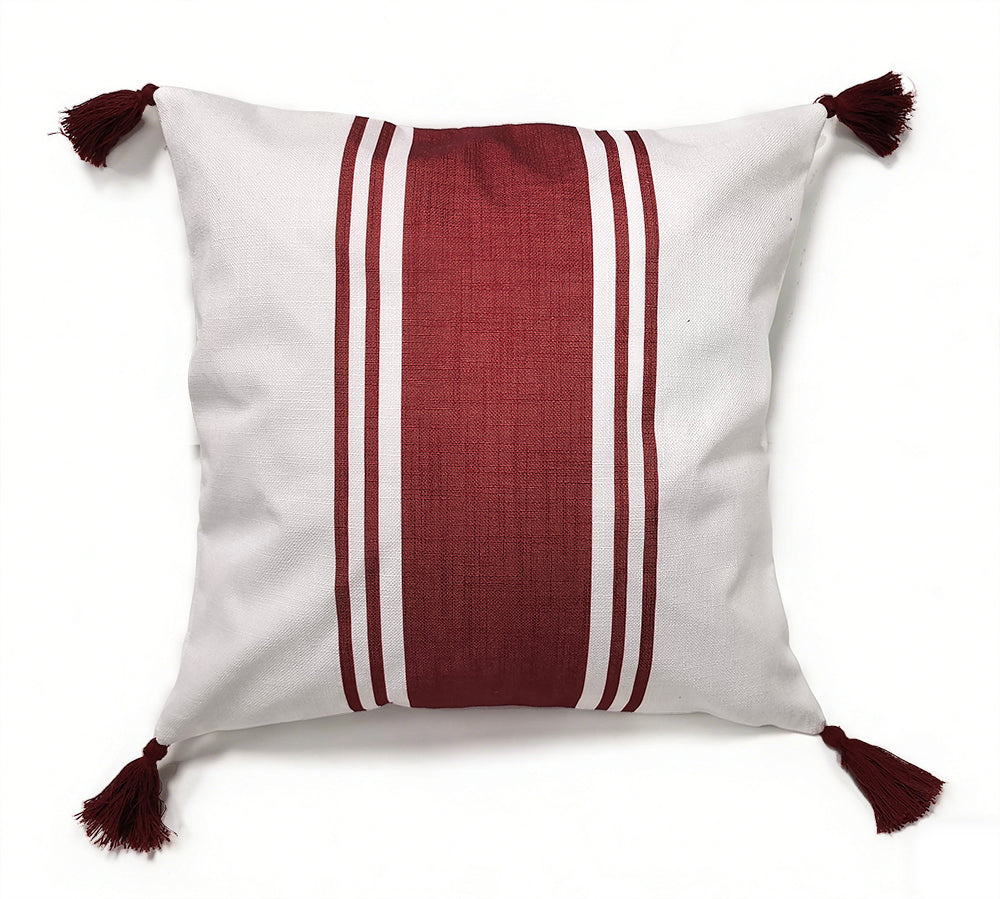 Garden Party Outdoor Decorative Accent Cushion with Tassels - Red, White