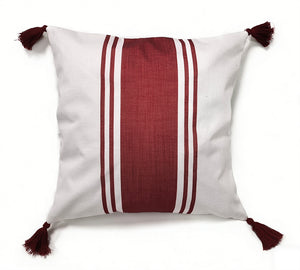 Garden Party Outdoor Decorative Accent Cushion with Tassels - Red, White