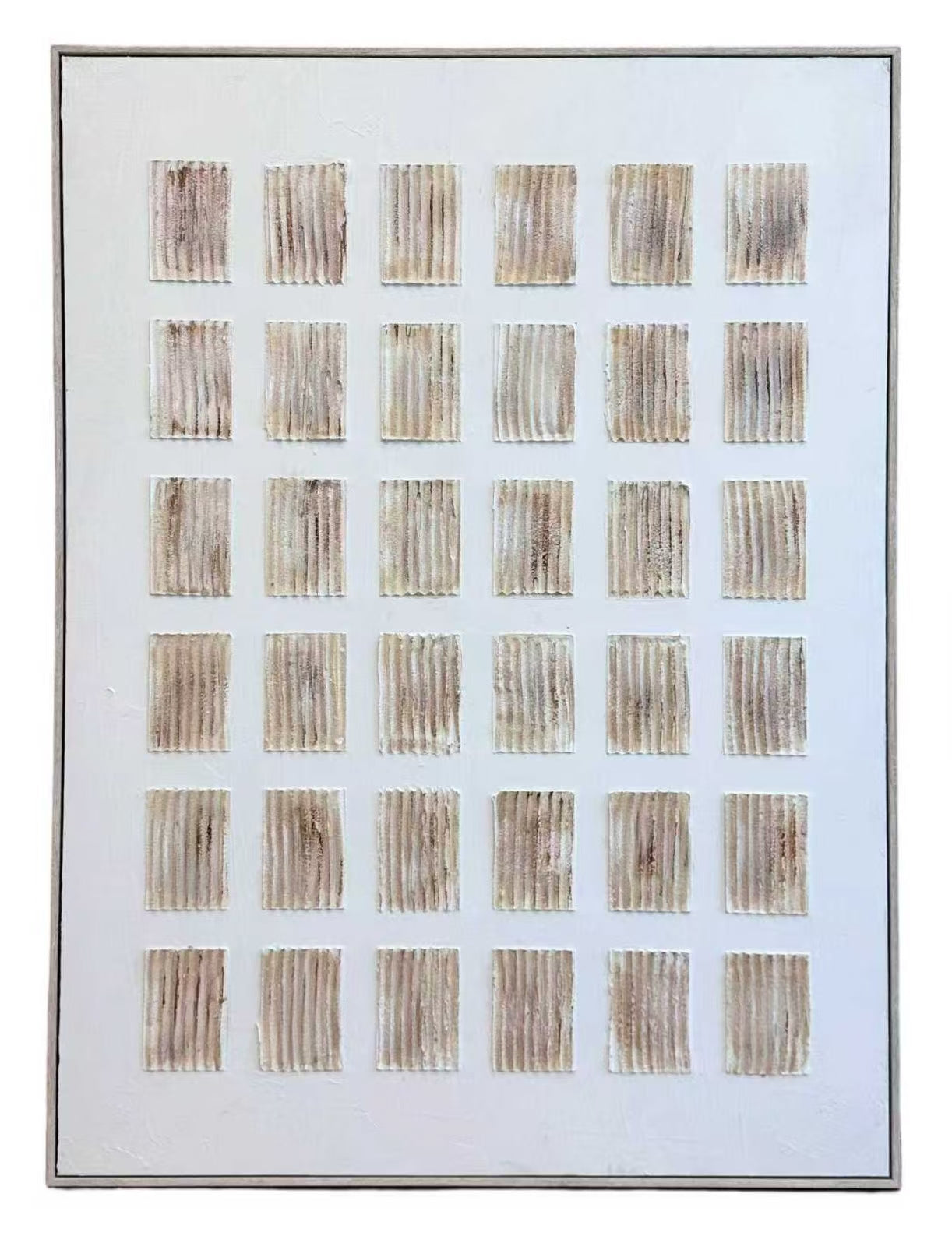 Rustic Charm Textured Geometric Raised Vertical Squares Design Art - Brown, Beige