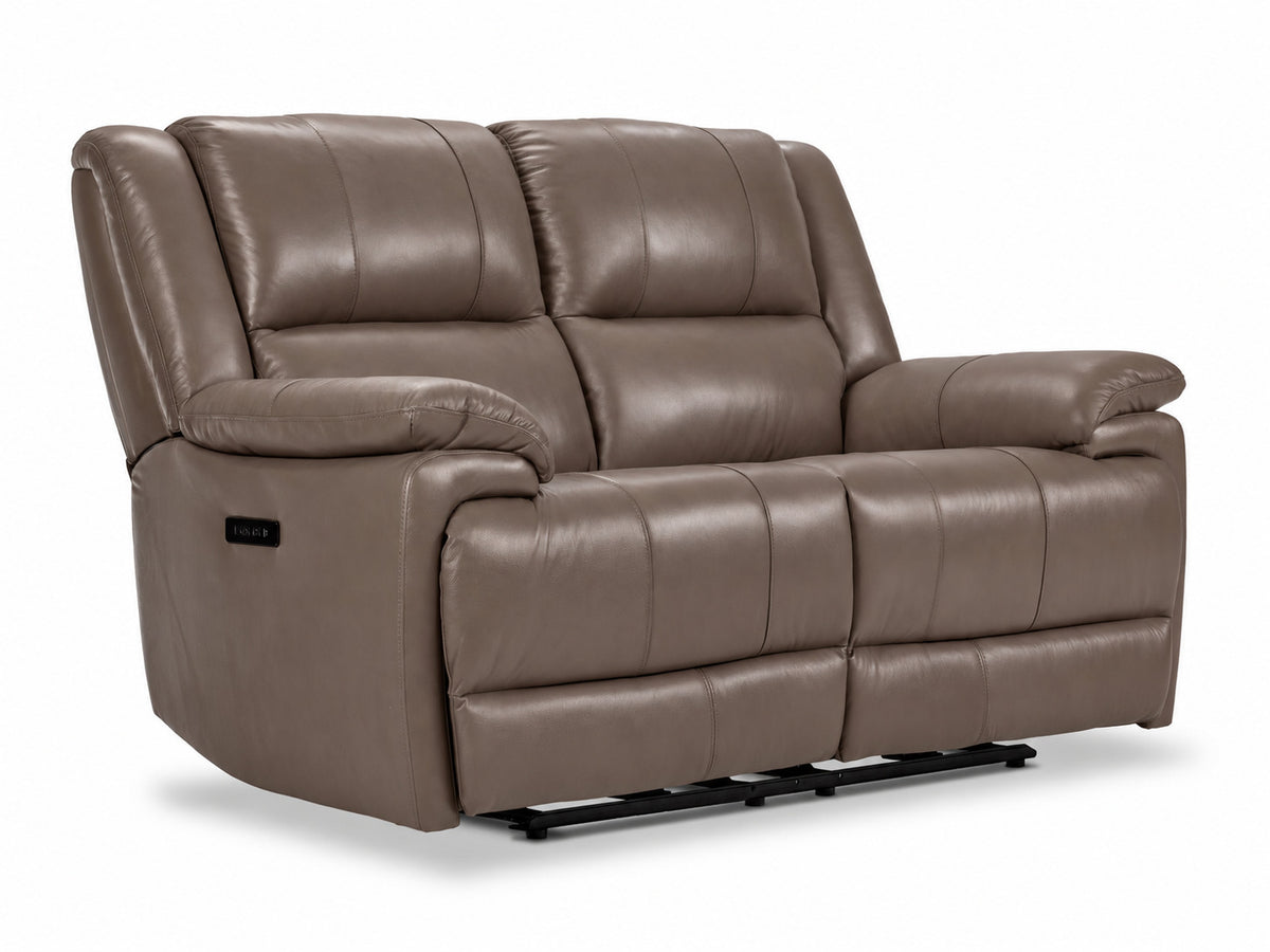 Allie Leather Dual Power Reclining Sofa and Loveseat Set - Mocha