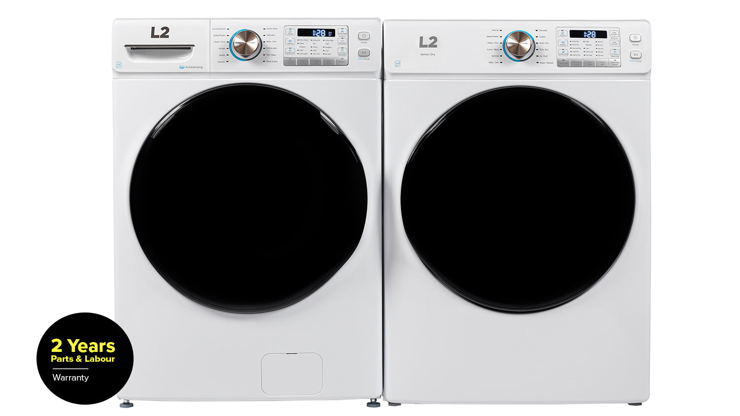 L2 White Front Load Washer (5.2 Cu. Ft) & White Electric Dryer (8.0 Cu. Ft) - LF52N3AWW/LE52N3AWW--