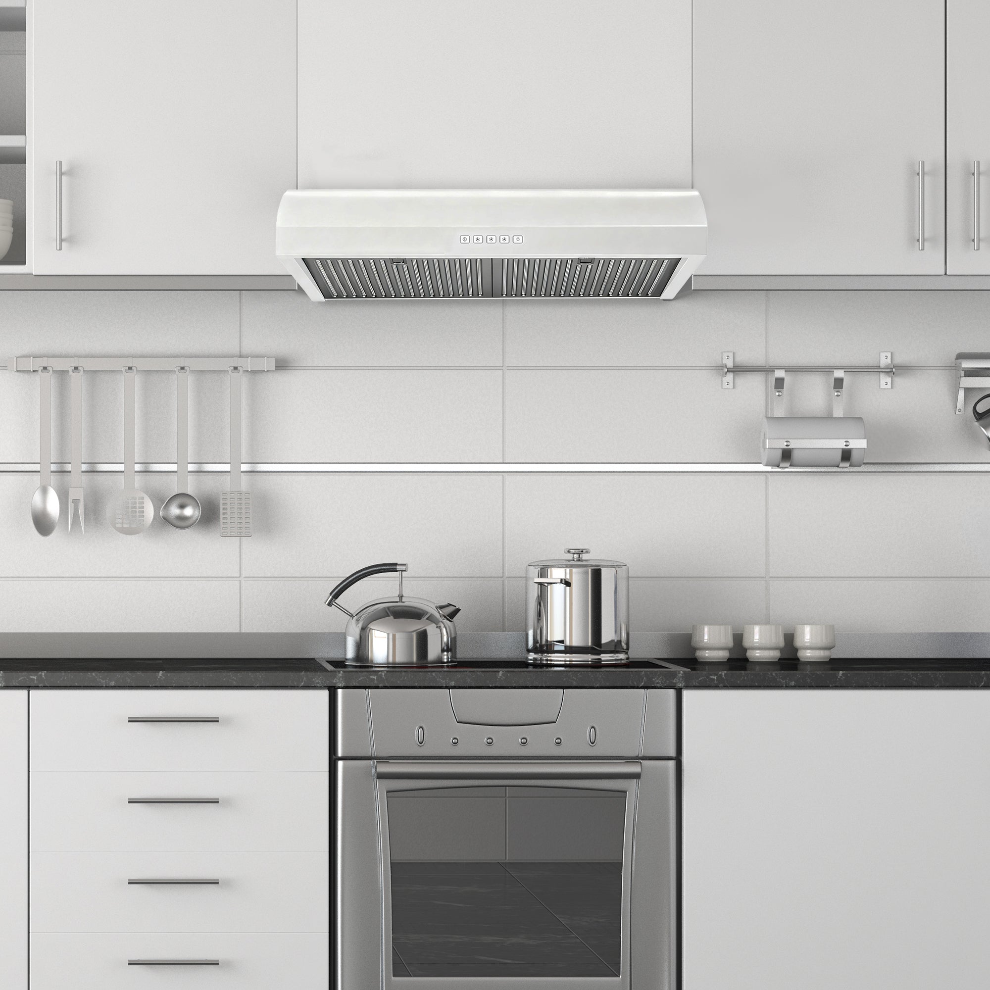 Hauslane Chef Series White 30" 400 CFM Under Cabinet Range Hood - UC-B018WHT-30