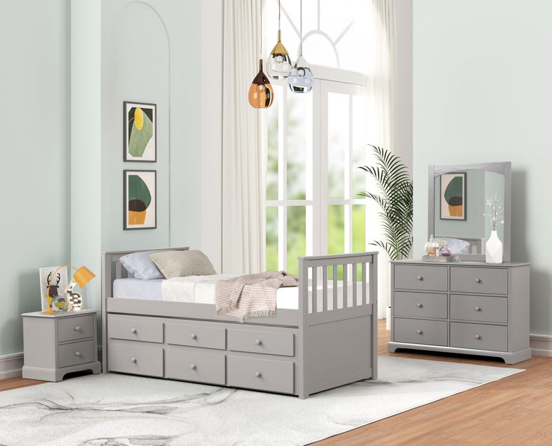 Trudy 6Piece Twin Captain Bedroom Package with Trundle Grey Leon's