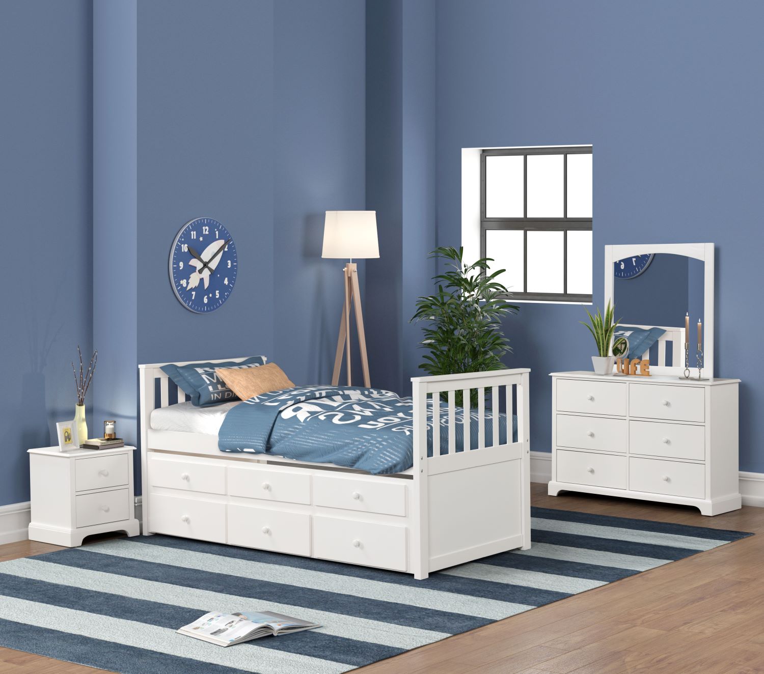 Trudy 3-Piece Twin Captain Bed with Trundle - White