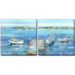 Fishing Dock Wall Art - Blue/Green - 16 X 16 - Set of 2