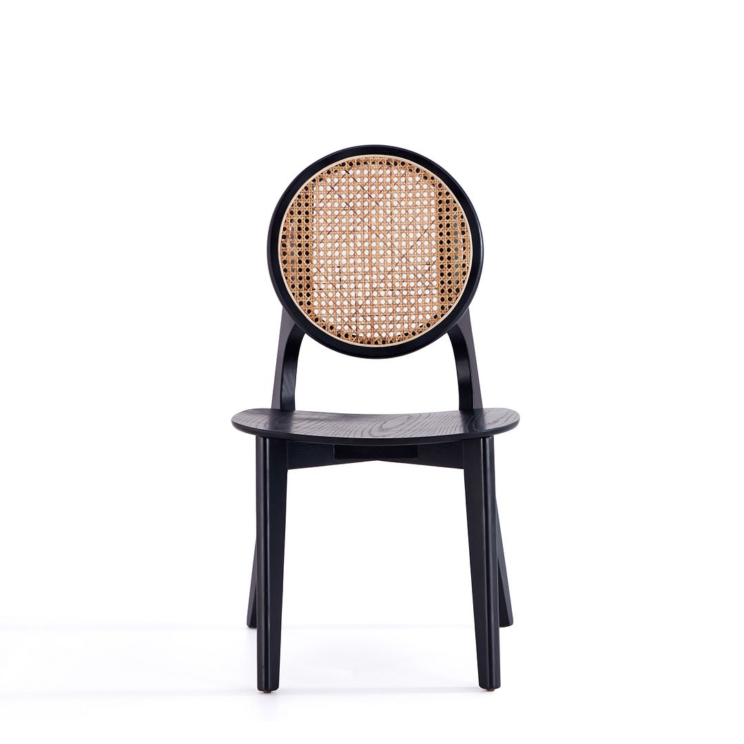 Koldby Round Dining Chair - Black/Natural Cane - Set of 2