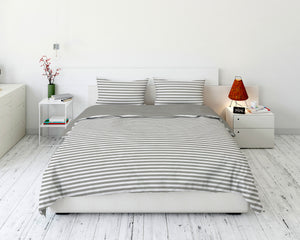 Cotton House 3-Piece Full Duvet Cover Set - Pewter Stripes