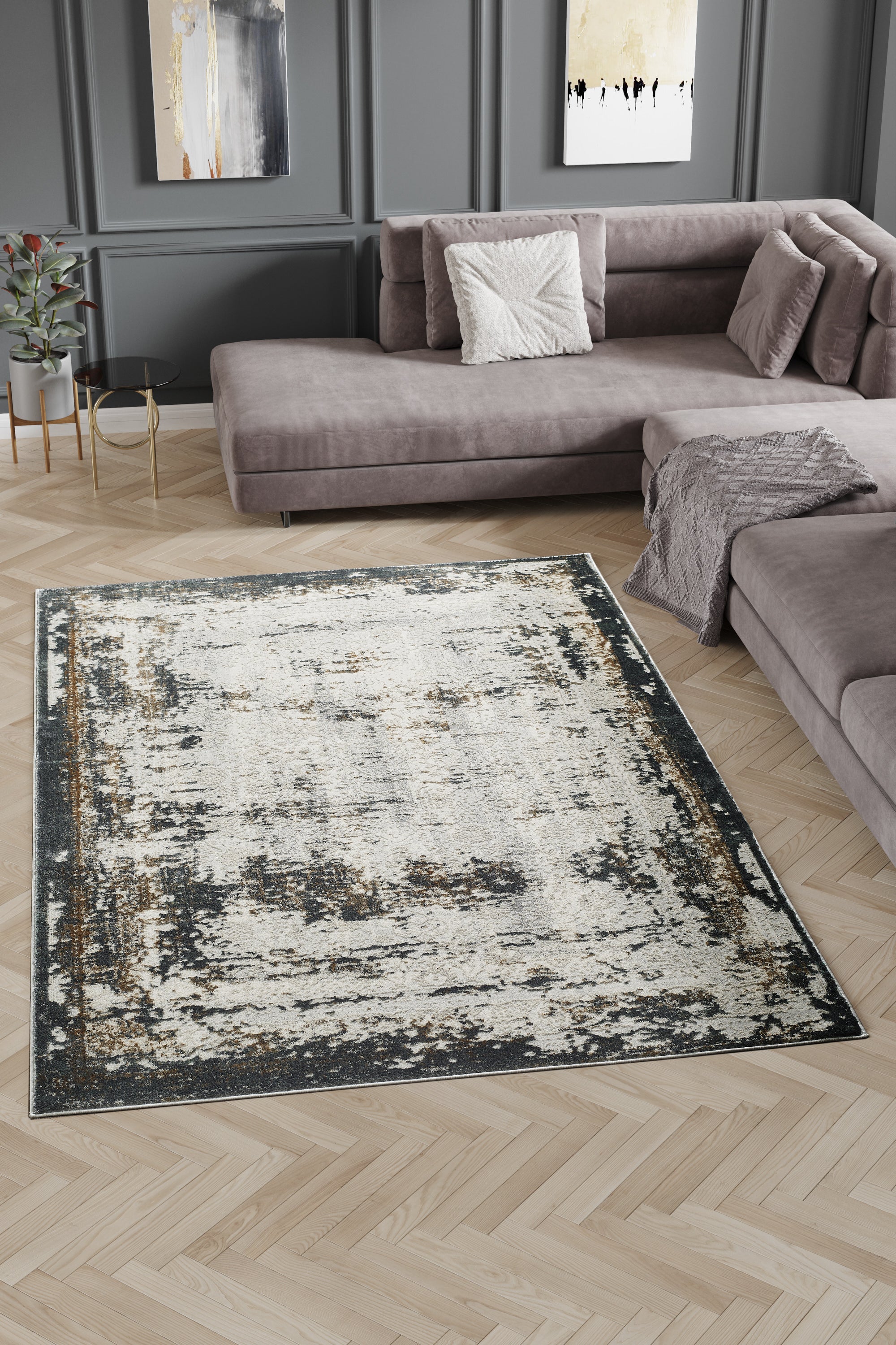 Merinos Emojy 5'3" x 7'5" Area Rug with Underpad - Cream, Grey