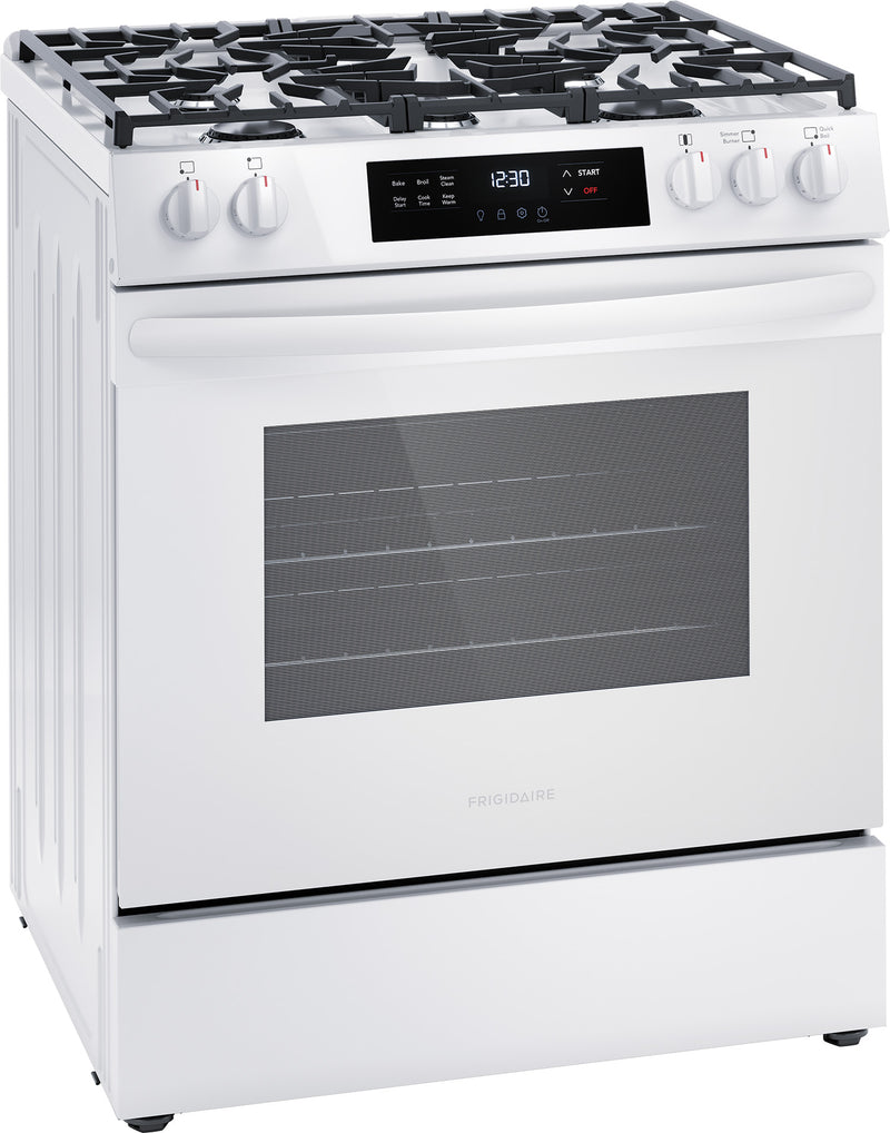 Frigidaire White 30'' Front Control Gas Range (5.1 Cu. Ft) FCFG3062AW
