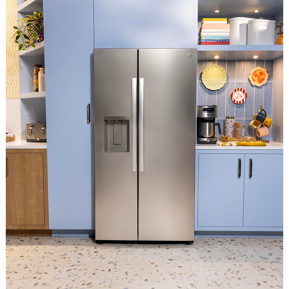 GE 36" 28.0 Cu. Ft. Stainless Steel Side-by-Side Refrigerator with Ice and Water Dispenser – GSS28NYYFS