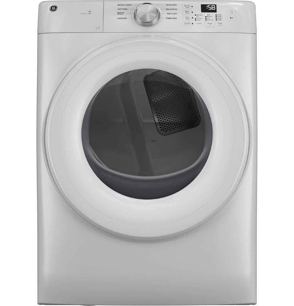 GE 7.8 cu. ft. Capacity Front Load Electric Dryer with Sanitize Cycle, Control Lock and WiFi, White - GFD35ESMYWW