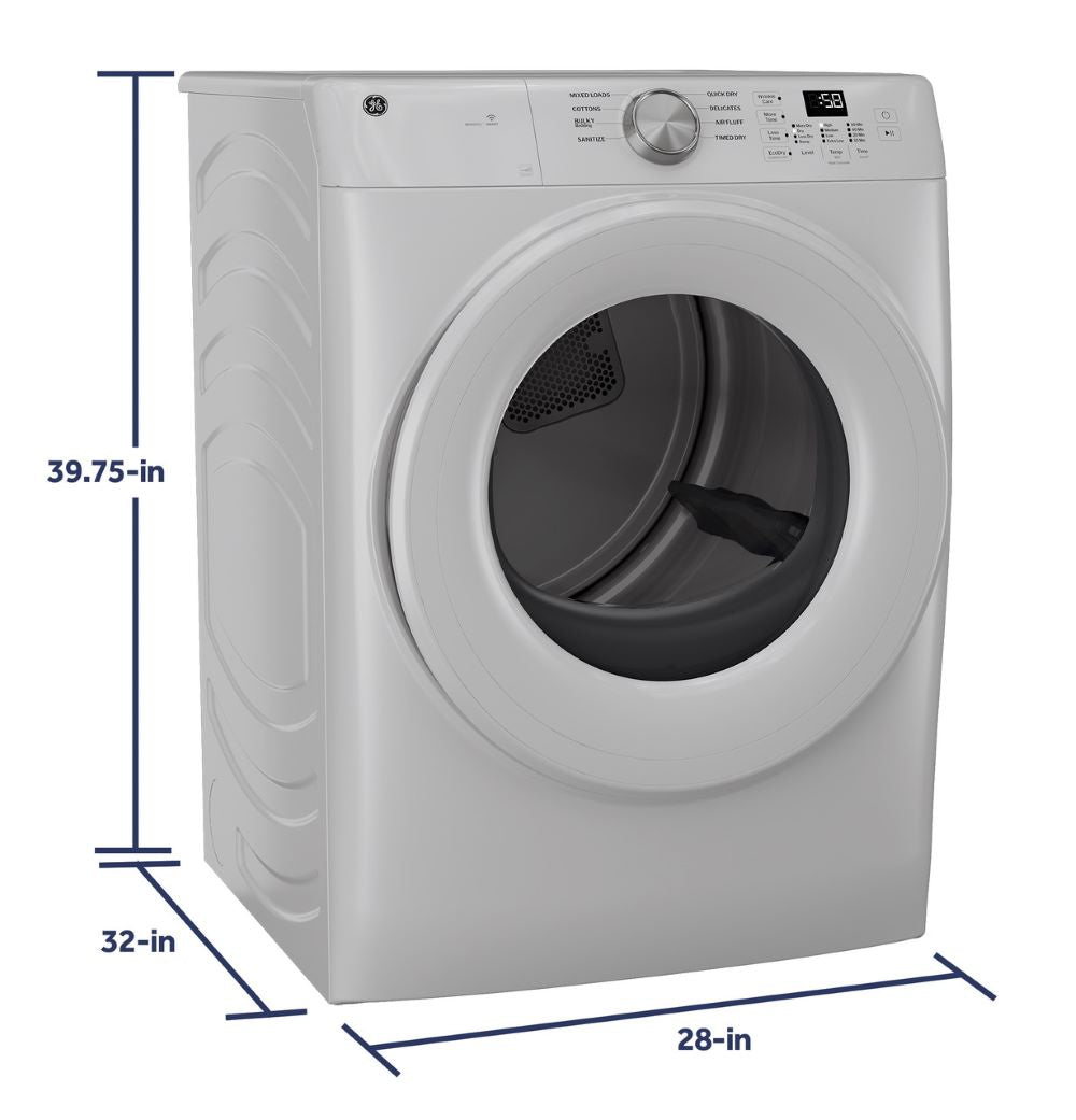 GE 7.8 cu. ft. Capacity Front Load Electric Dryer with Sanitize Cycle, Control Lock and WiFi, White - GFD35ESMYWW