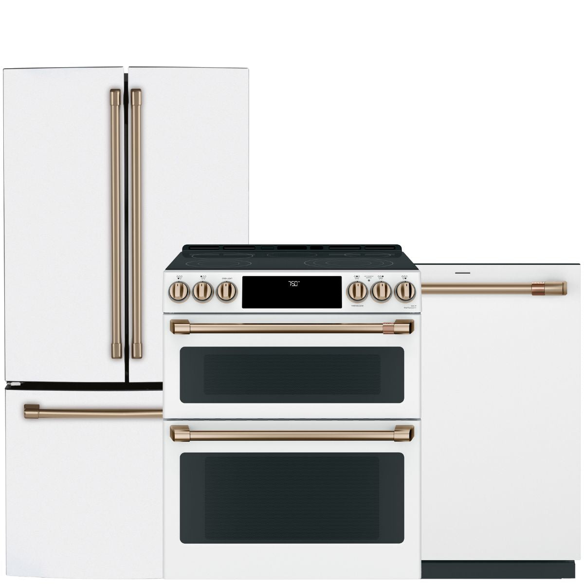 Café Matte White Kitchen Package with French Door Refrigerator, Double Oven Range & Built-In Dishwasher