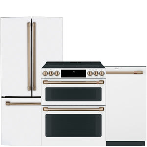 Café Matte White Kitchen Package with French Door Refrigerator, Double Oven Range & Built-In Dishwasher
