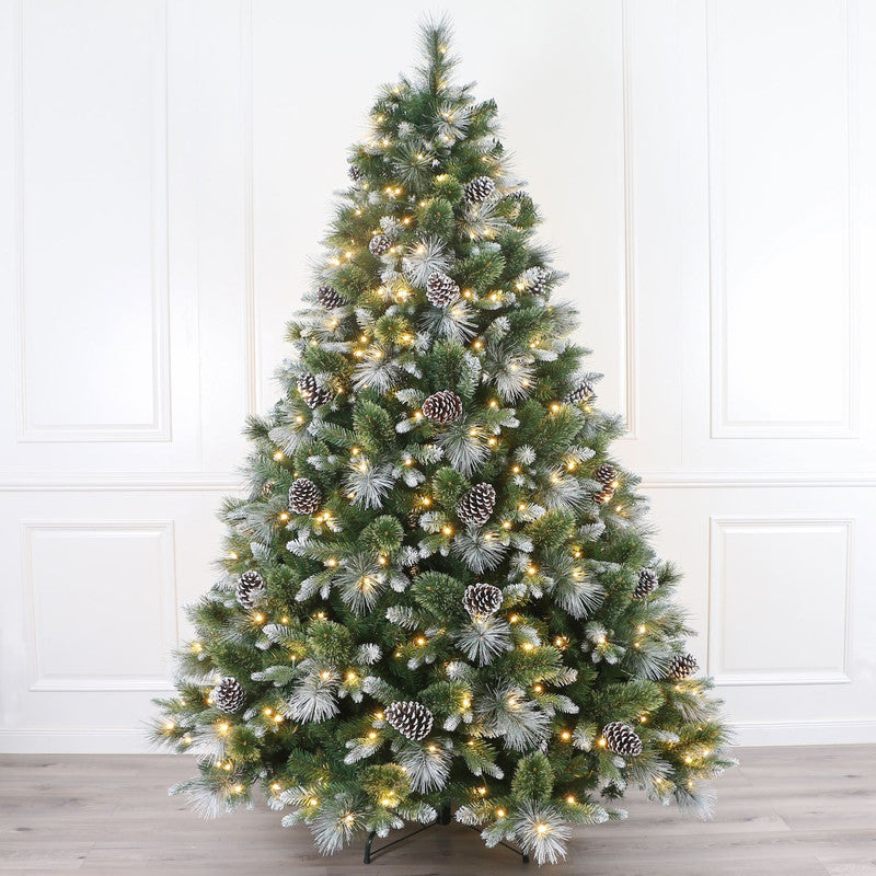 Galway 6 Ft Frosted White Spruce Christmas Tree Pre-lit with Warm White LED Lights - Clear/Warm White