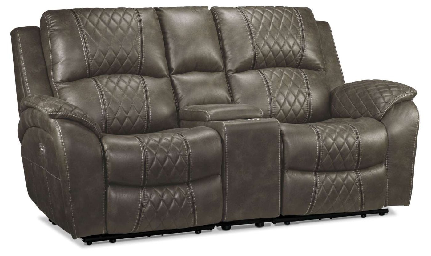 Wesley Dual Power Reclining Sofa, Dual Power Reclining Loveseat w/Console and Dual Power Recliner Set - Granite