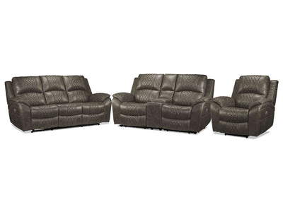 Wesley Dual Power Reclining Sofa, Dual Power Reclining Loveseat w/Console and Dual Power Recliner Set - Granite