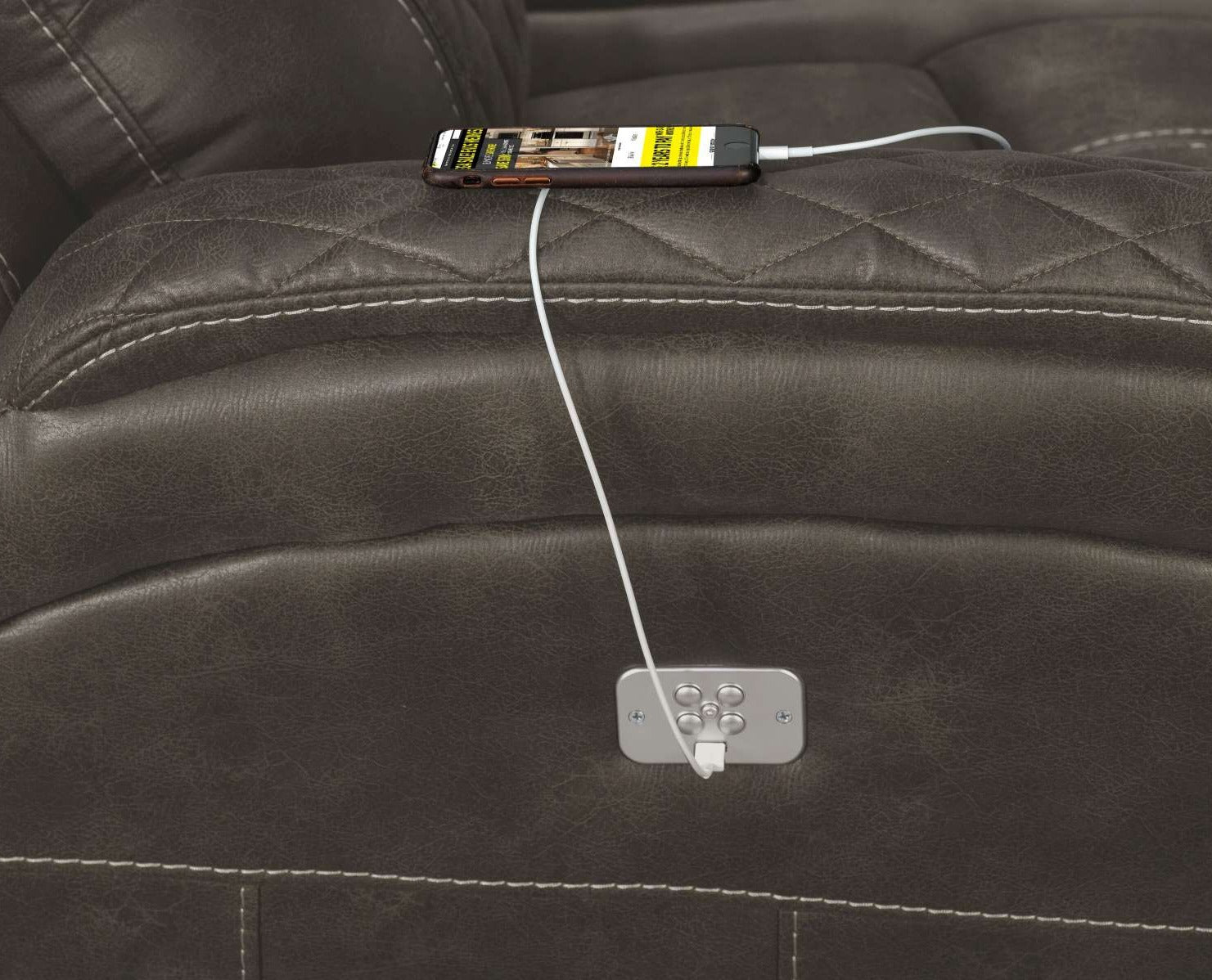 Wesley Dual Power Reclining Sofa, Dual Power Reclining Loveseat w/Console and Dual Power Recliner Set - Granite