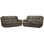 Wesley Dual Power Reclining Sofa and Dual Power Reclining Loveseat with Console Set - Granite