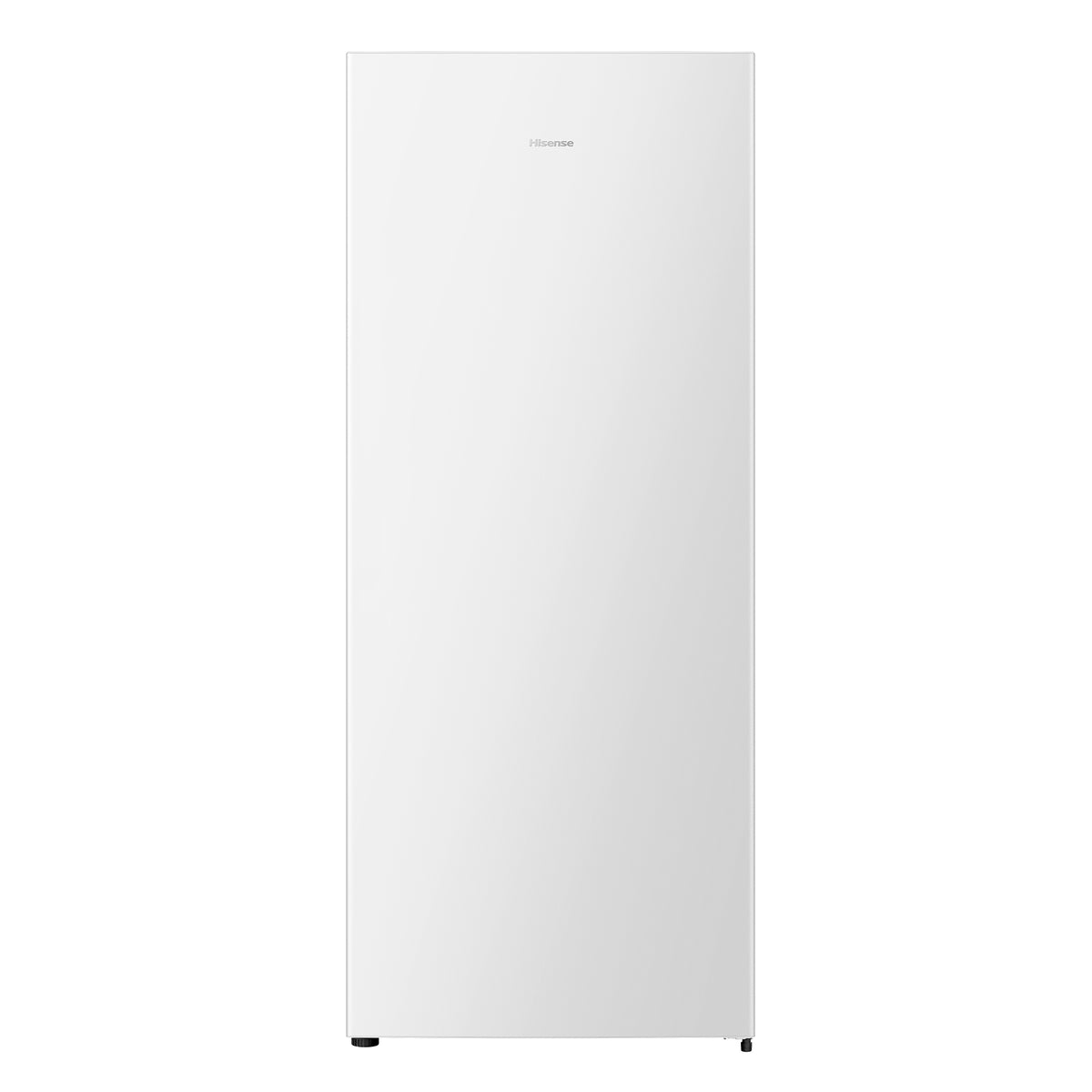 Front view of Hisense white 14 cu. ft. convertible upright freezer with a clean flat door, Hisense logo and concealed pocket handle