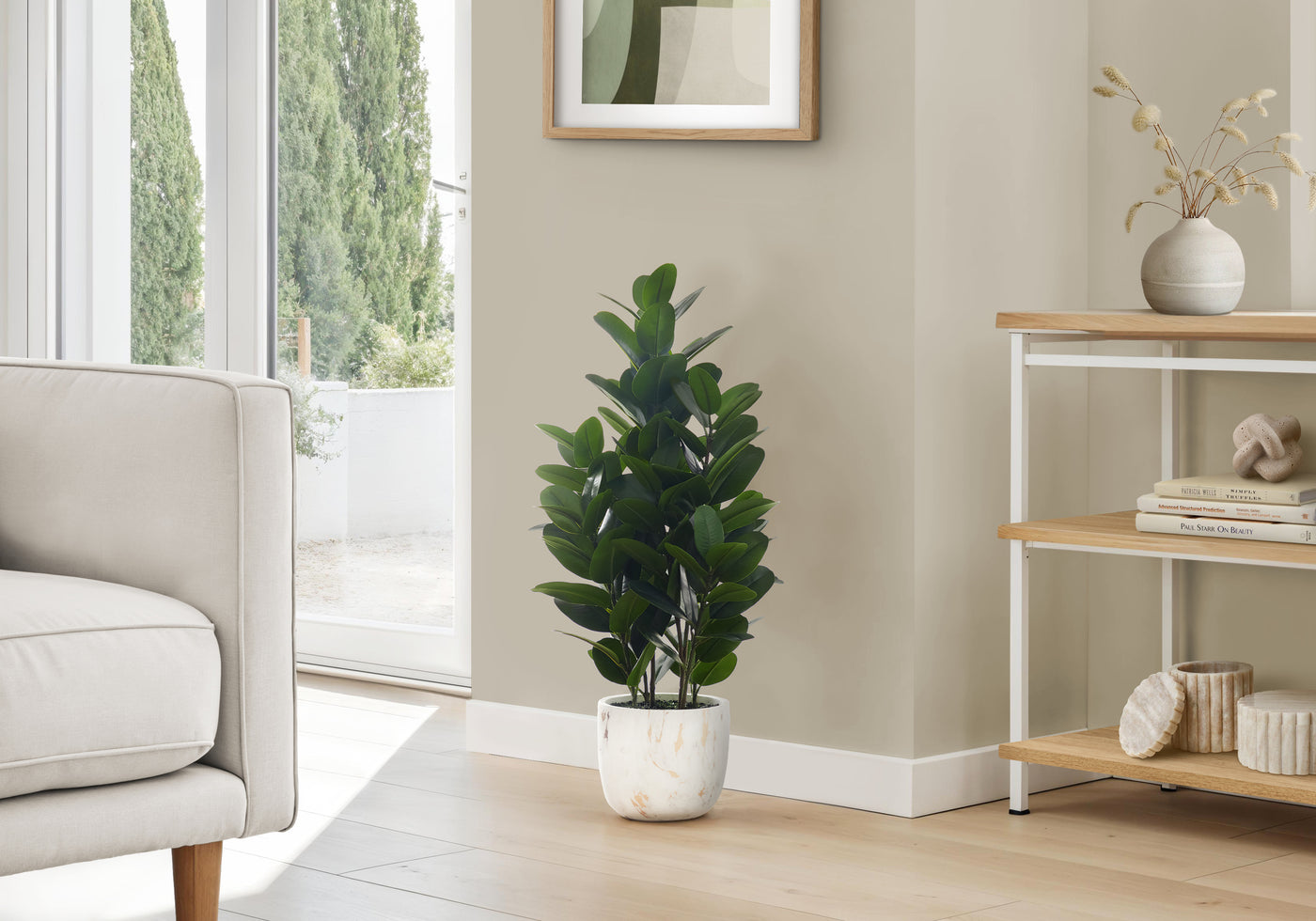 31" Garcinia Tree With 7" Marble-look Pot - Green