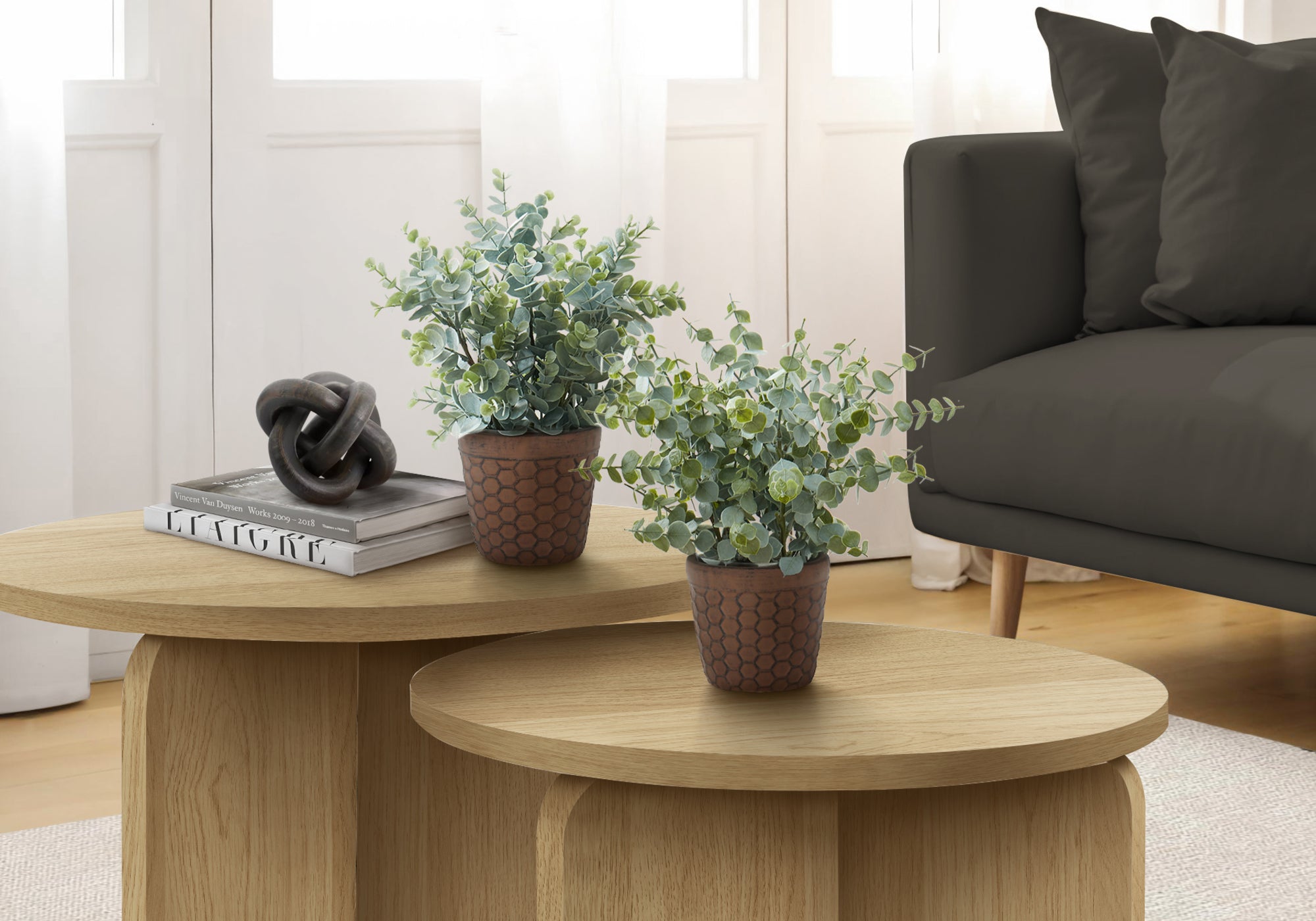 13" Eucalyptus and Grass Plants with 5" Brown Pot - Green - Set of Two