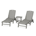 POLYWOOD® Nautical 3-Piece Chaise Lounge Set with South Beach 18" Side Table - Slate Grey
