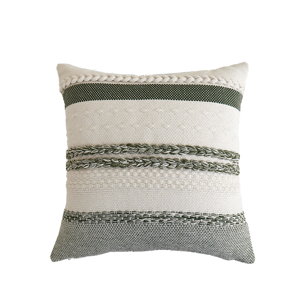 In Full Bloom 18 x 18" Textured Layered Striped Cushion - Green, Ivory
