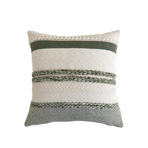 In Full Bloom 18 x 18" Textured Layered Striped Cushion - Green, Ivory