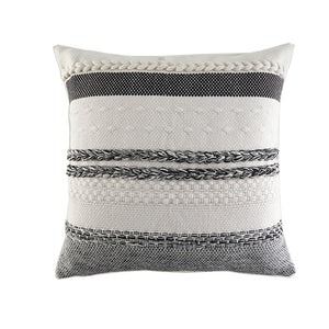 In Full Bloom 18 x 18" Textured Layered Bold Striped Cushion - Green, Ivory