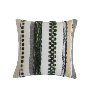 In Full Bloom 18 x 18" Multi-Textured Striped Cushion - Green, Ivory