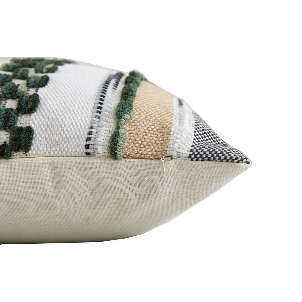 In Full Bloom 18 x 18" Multi-Textured Striped Cushion - Green, Ivory