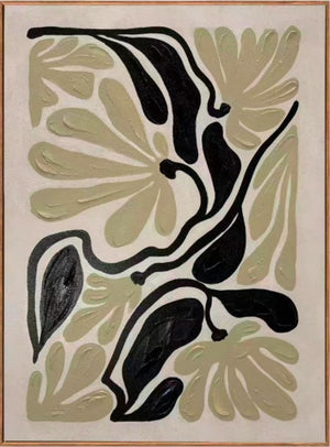 In Full Bloom Stylized Floral and Leaf Wall Art - Ivory, Black