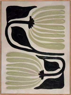 In Full Bloom Stylized Floral Wall Art - Ivory, Black