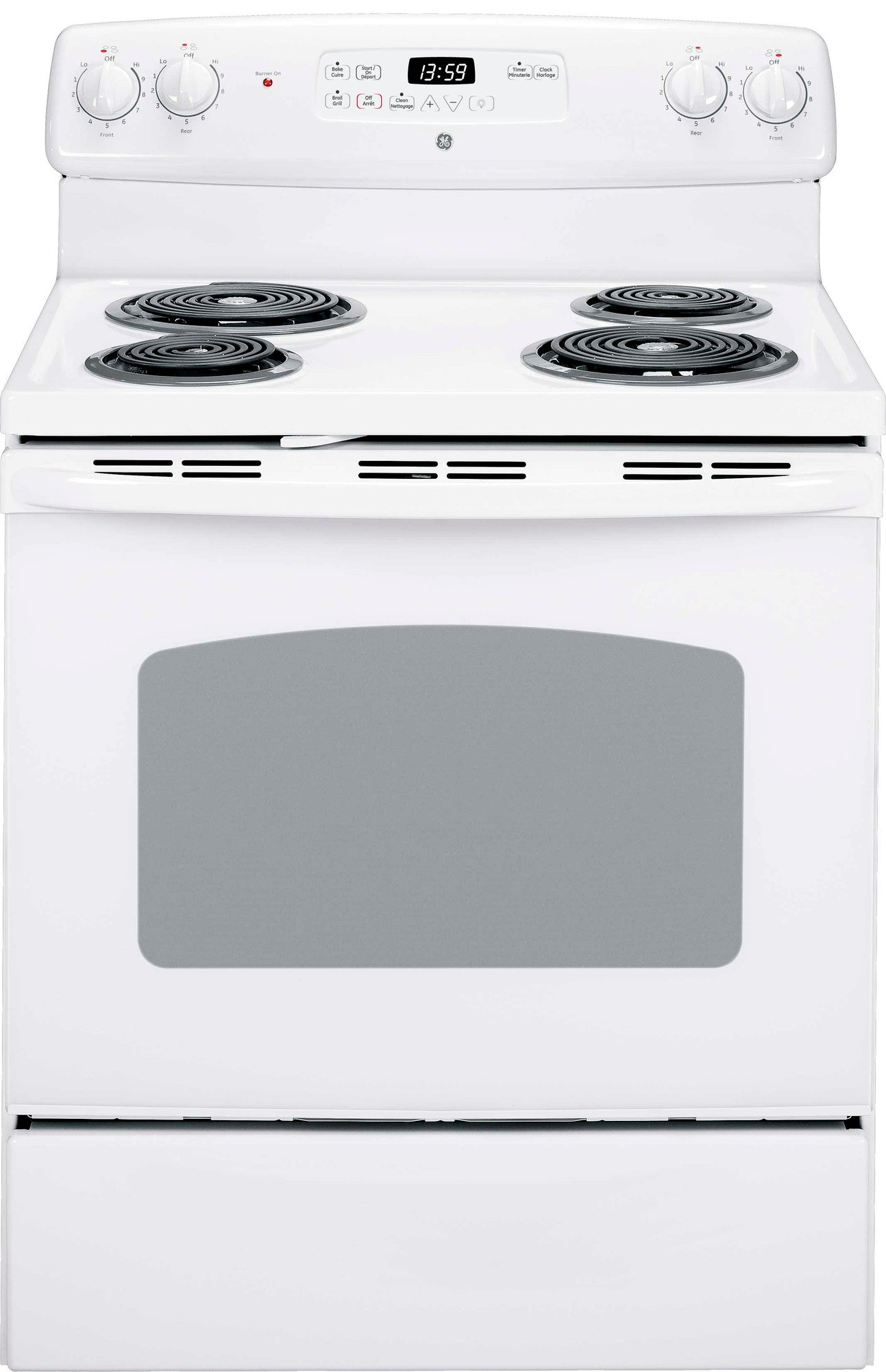 GE White Kitchen Package with Top-Freezer Refrigerator, Electric Range & Built-In Dishwasher