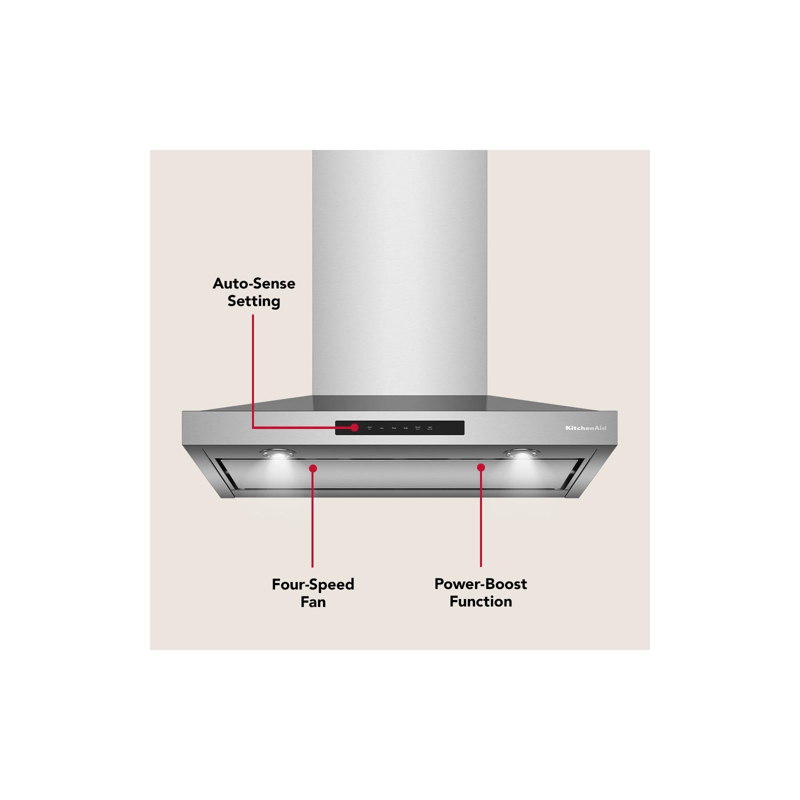 KitchenAid® Stainless Steel 30" 400 CFM Wall-Mount Canopy Hood - KVWC730SSS