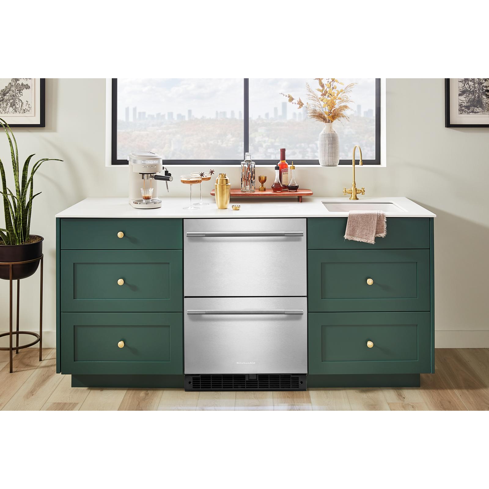 KitchenAid 24" 4.4 Cu. Ft. Black Cabinet with Stainless Steel Doors Undercounter Double-Drawer Refrigerator - KURT524SSB