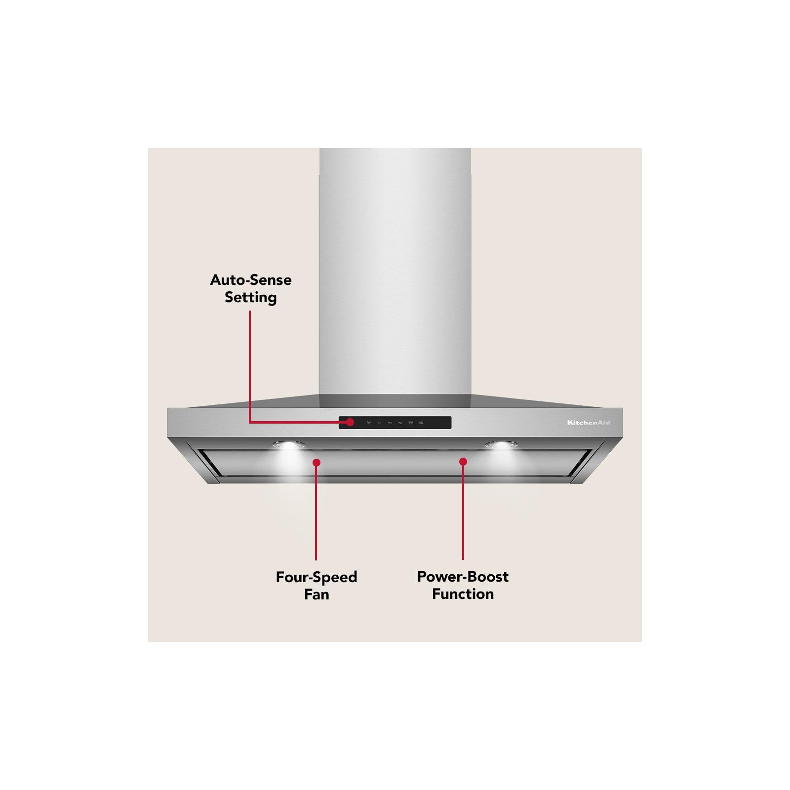 KitchenAid® Stainless Steel 36" 400 CFM Wall-Mount Canopy Hood - KVWC736SSS