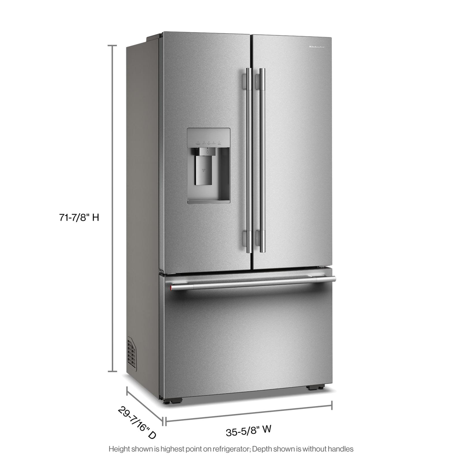 KitchenAid 36" 23.9 Cu. Ft. PrintShield Stainless Steel Counter-Depth French Door Refrigerator with External Water Dispenser – KRFC736SPS