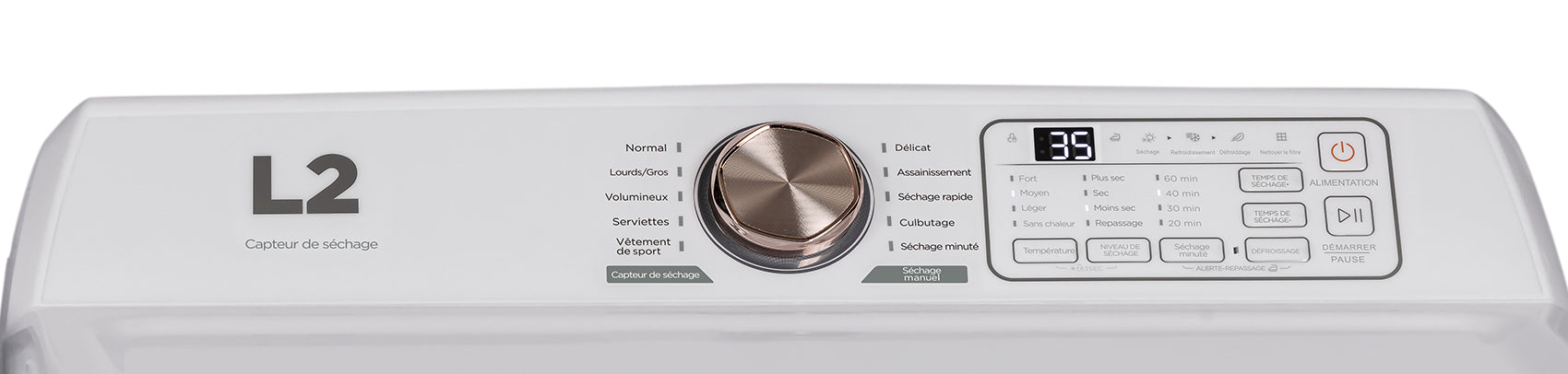 L2 White Electric Dryer with French Display (6.7 Cu. Ft) - LE43A3AWWFR